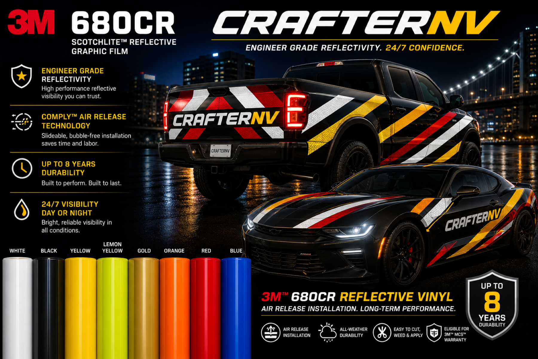 3M™ Scotchlite™ 680CR Reflective Vinyl – High-Visibility Graphics with Easy Installation & Removability