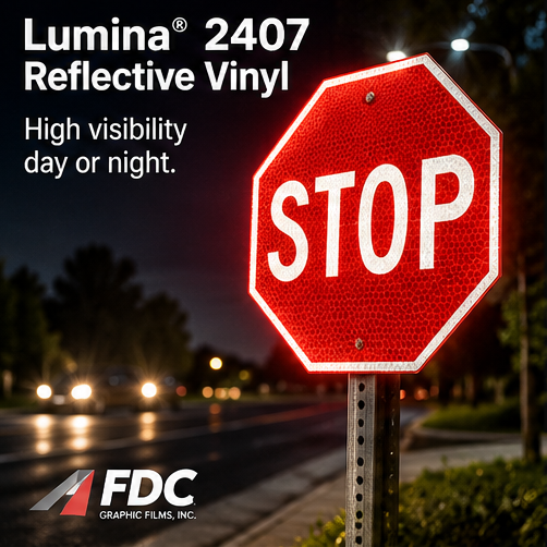 FDC Lumina 2407 reflective vinyl illustrative nighttime illuminated STOP sign; not a certified traffic sign
