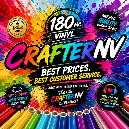 Promotional graphic for 180mc Vinyl CrafterNV with colorful design and text about vinyl records.