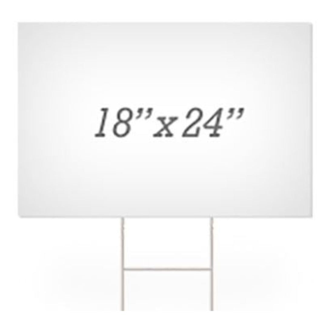 White signboard with dimensions 18" x 24" on a white background