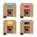 Four cardboard boxes with ink cartridge labels on a white background