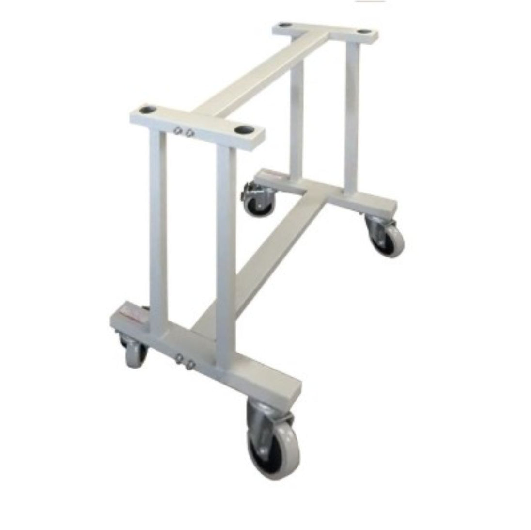 White rolling cart with four wheels on a white background