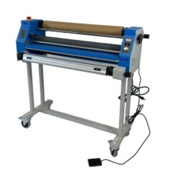 Laminating machine with blue casing on a white background