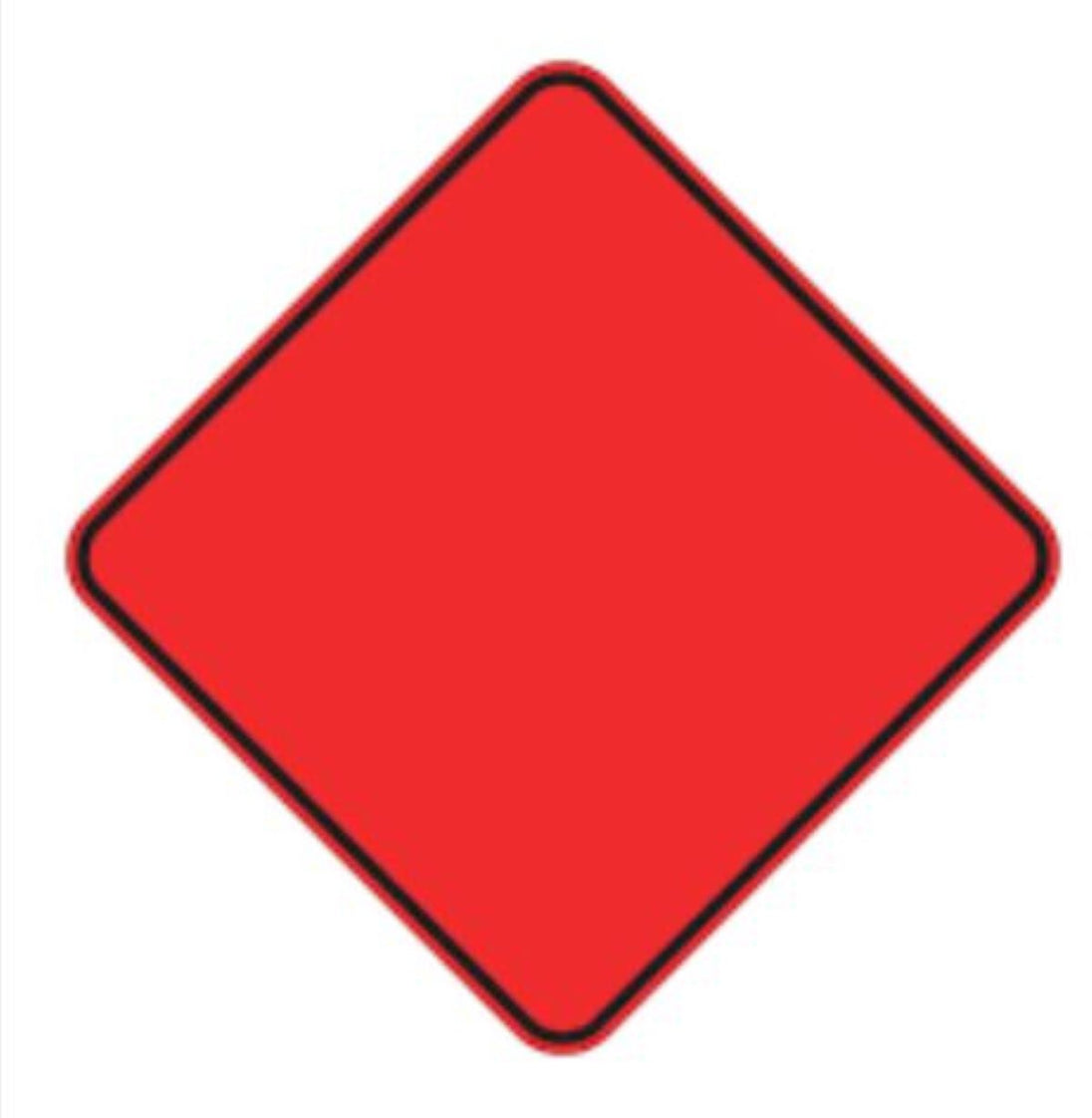 Red diamond-shaped sign with a black border on a white background