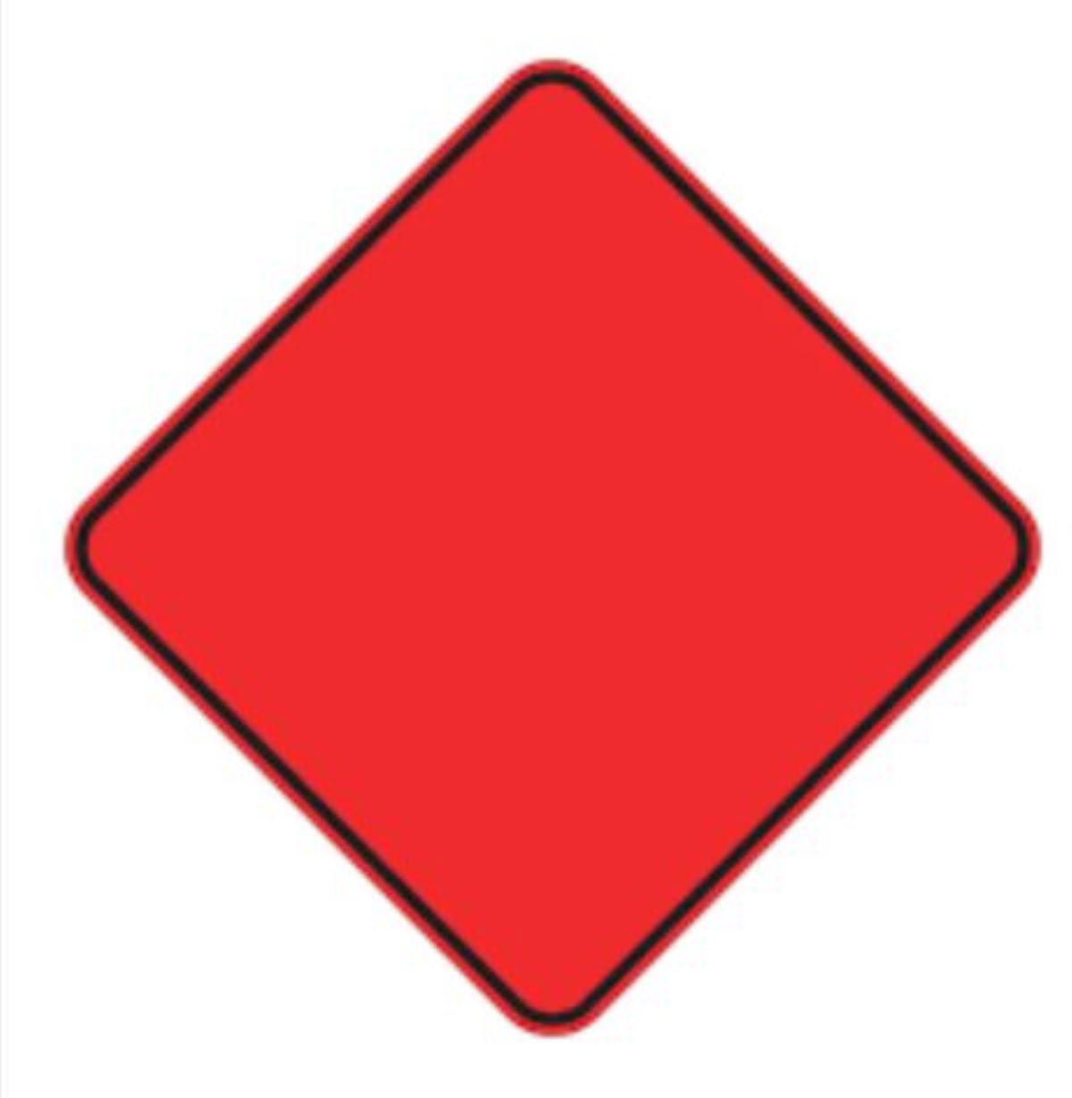 Red diamond-shaped sign with a black border on a white background