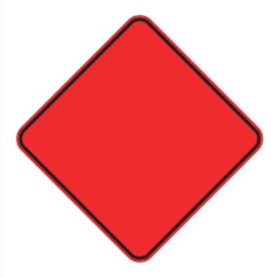 Red diamond-shaped sign with a black border on a white background