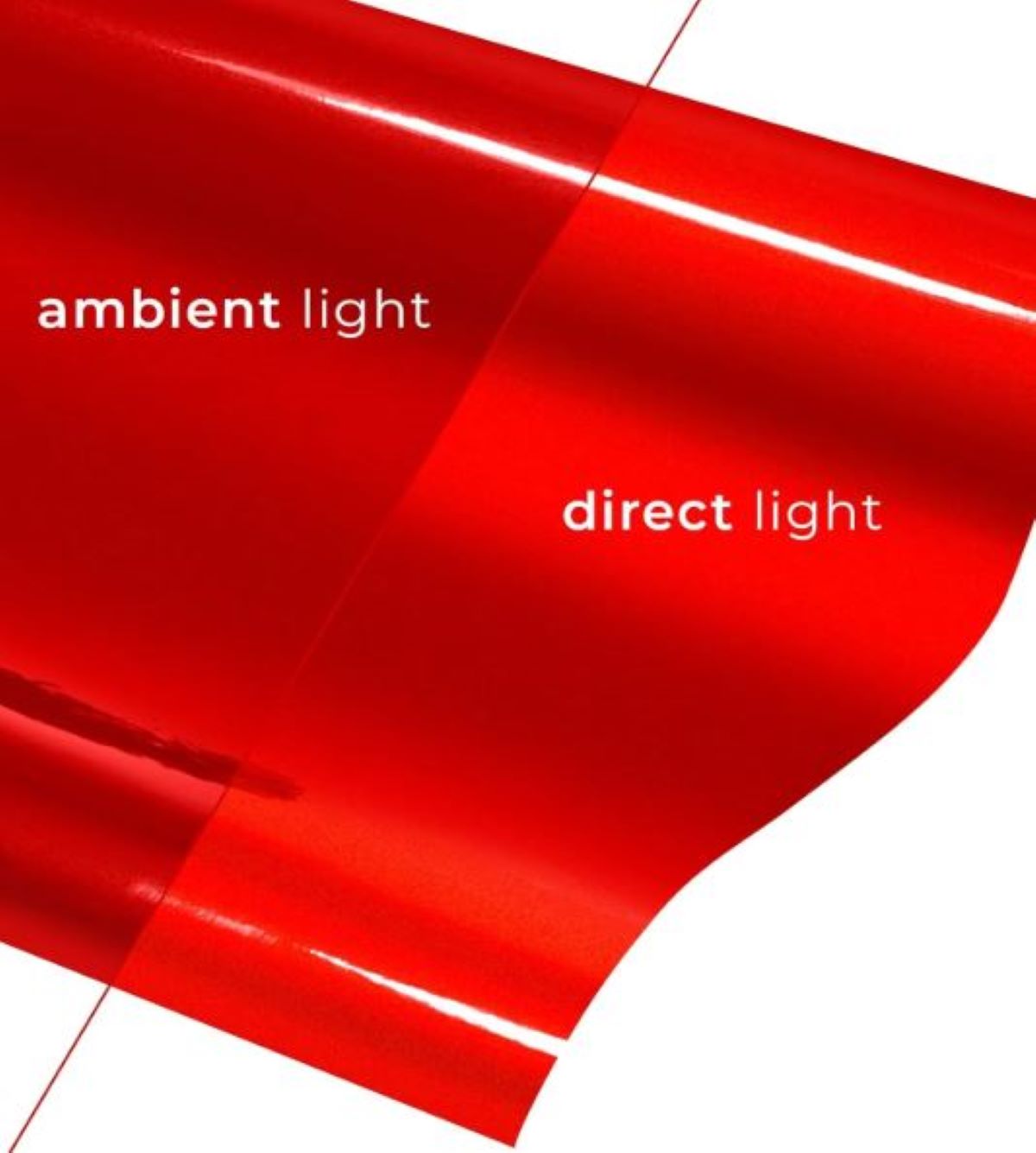 Red surface with 'ambient light' and 'direct light' text on a white background