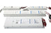 Three LED light bars with wiring on a white background