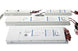 Three LED light bars with wiring on a white background