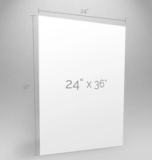 White frame with dimensions 24" x 36" on a gray background