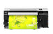 Large format printer with a lime green print on a white background