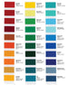 Color swatch chart with various colors and their corresponding Pantone codes.
