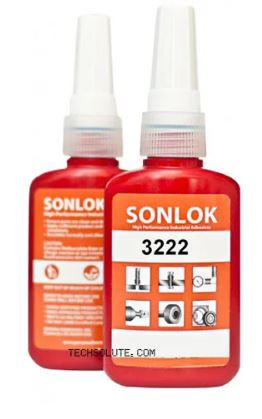 Two bottles of SONLOK 3222 high-performance adhesive on a white background