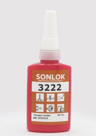 Red bottle of Sonlok 3222 thread locker on a white background