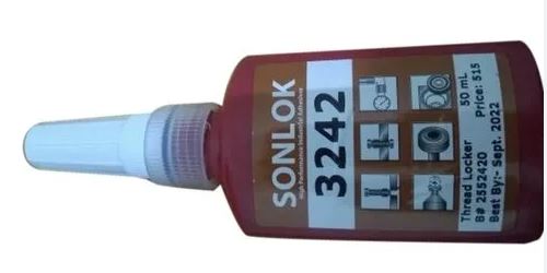 Bottle of Sonlok thread locker with label on a white background