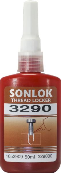 Sonlok thread locker 3290 bottle with red and white design