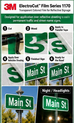 3M ElectroCut Film Series 1170 1177 Green reflective street-sign application