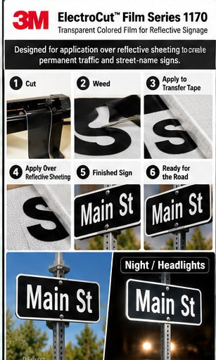 3M ElectroCut Film Series 1170 1178 Black reflective street-sign application