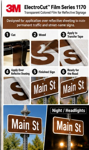 3M ElectroCut Film Series 1170 1179 Brown reflective street-sign application