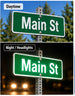3M ElectroCut Film Series 1170 reflective street sign shown in daytime and under headlights at night