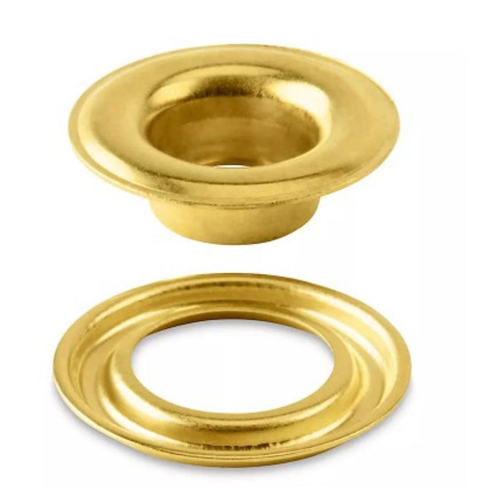 Two gold metal washers on a white background