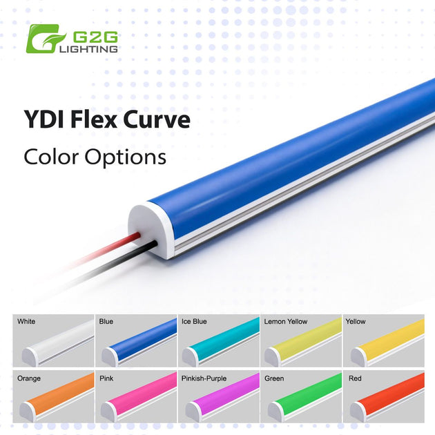 G2G Lighting YDI Flex Curve LED strip with color options on a white background