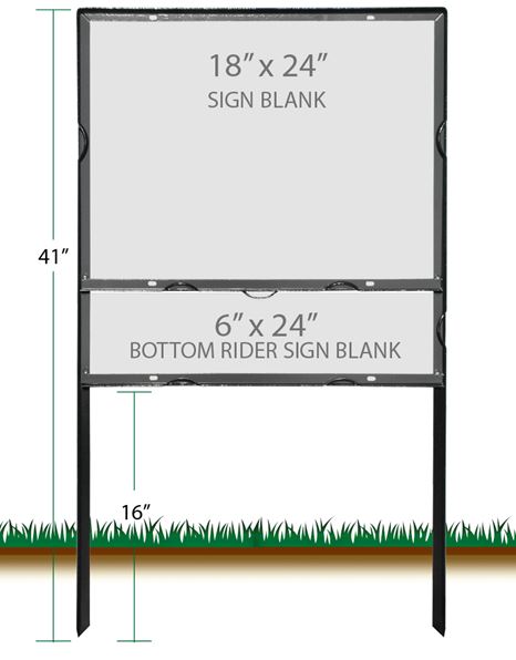 Double Stake Sign Frame 18" × 24" with 6" × 24" Bottom Rider