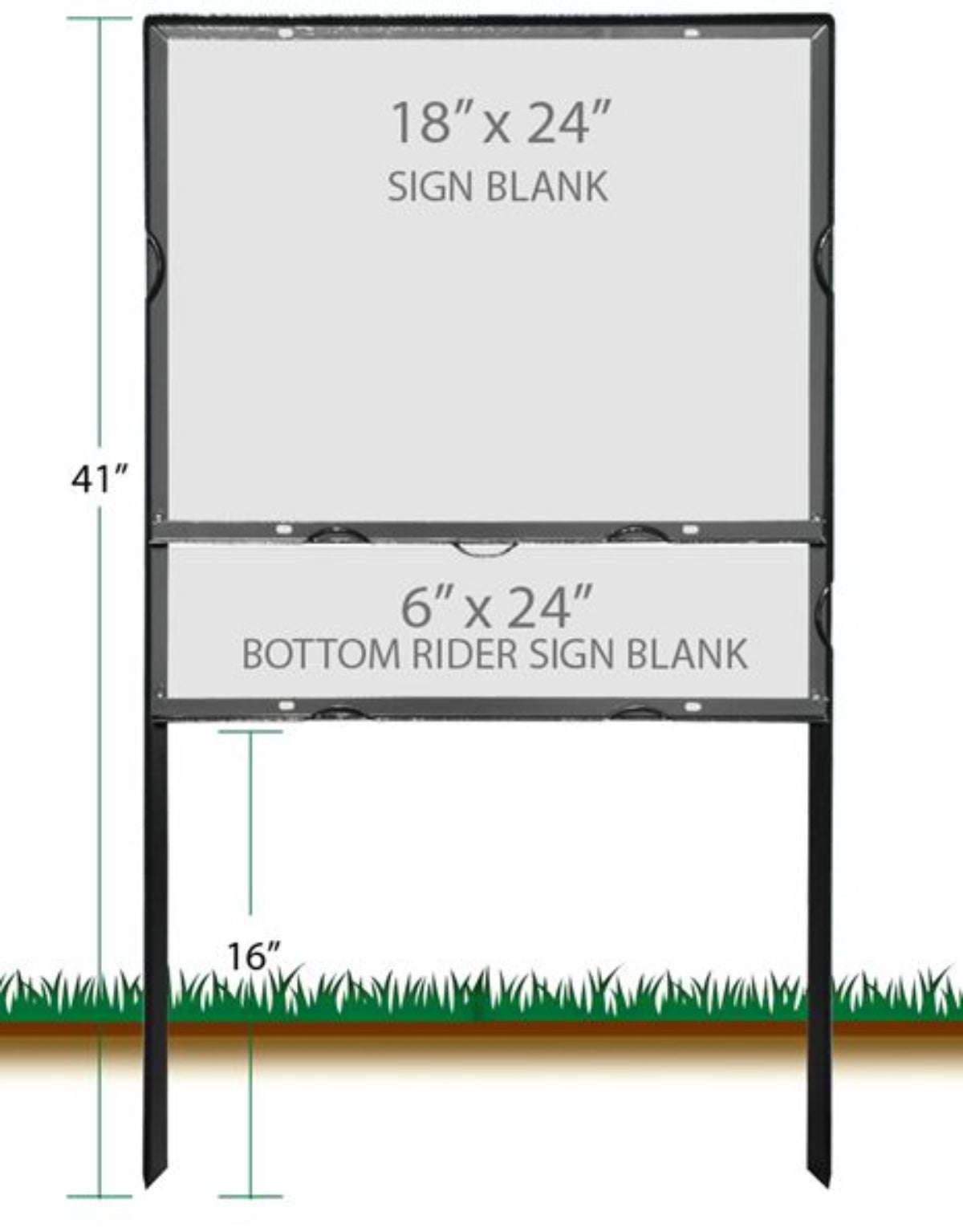 Double Stake Sign Frame 18" × 24" with 6" × 24" Bottom Rider