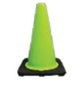 Green traffic cone with black base on a white background