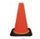 Orange traffic cone with black base on a white background