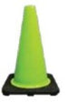 Green traffic cone with a black base on a white background