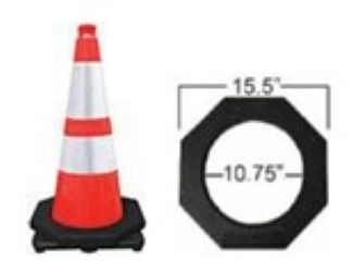 Traffic cone with measurement details on a white background