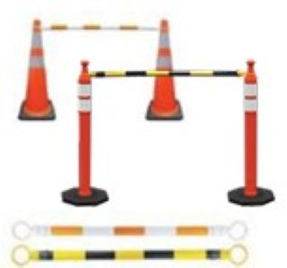 Set of traffic cones and barriers on a white background
