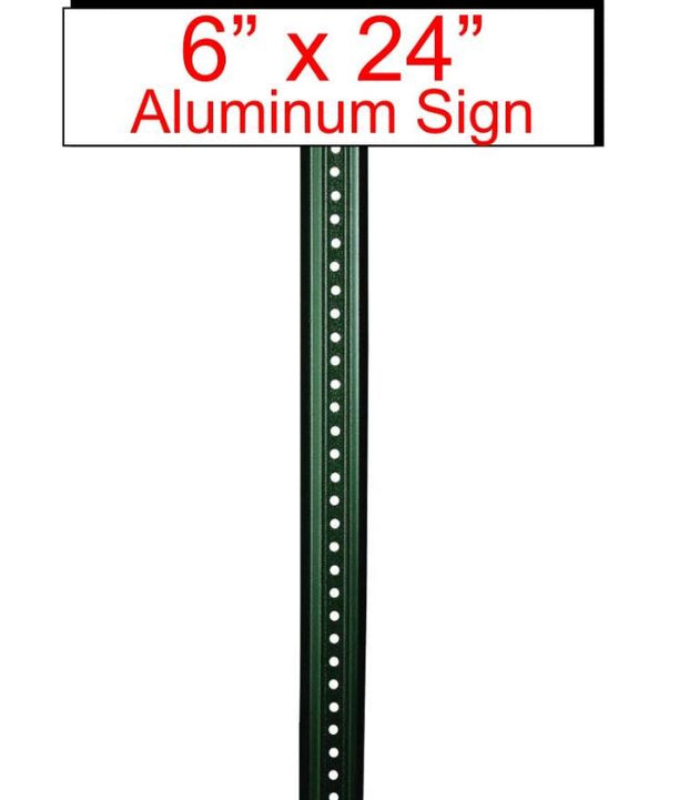 Aluminum sign with dimensions 6" x 24" on a white background