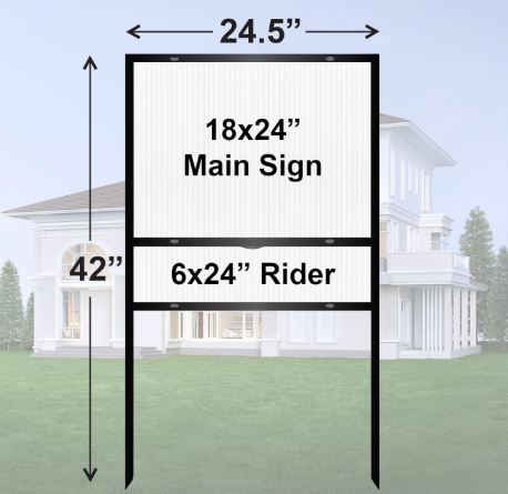 Measurement chart for sign sizes with a house in the background