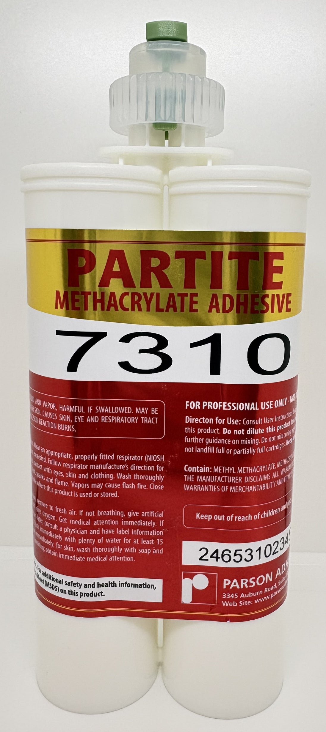 Two bottles of Partite Methacrylate Adhesive 7310 on a white background