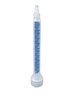 Clear plastic syringe with blue measurement markings on a white background