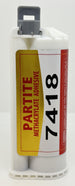 Partite methacrylate adhesive container with label on a white background