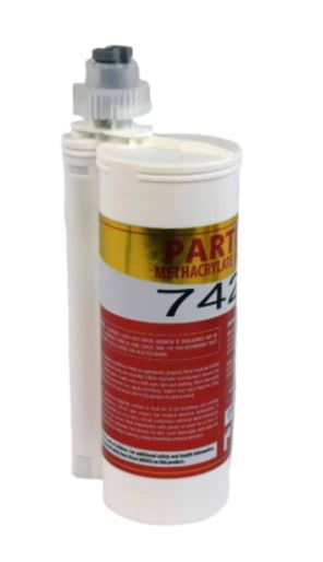 White container with a red label on a white background