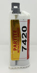 Partite methacrylate adhesive container with label on a white background
