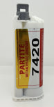 Partite methacrylate adhesive container with label on a white background