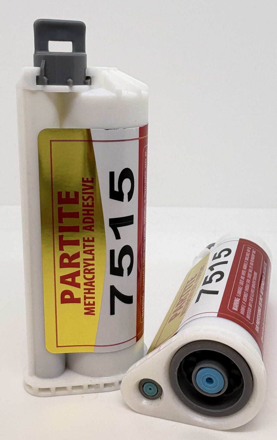 Partite methacrylate adhesive container with applicator on a white background