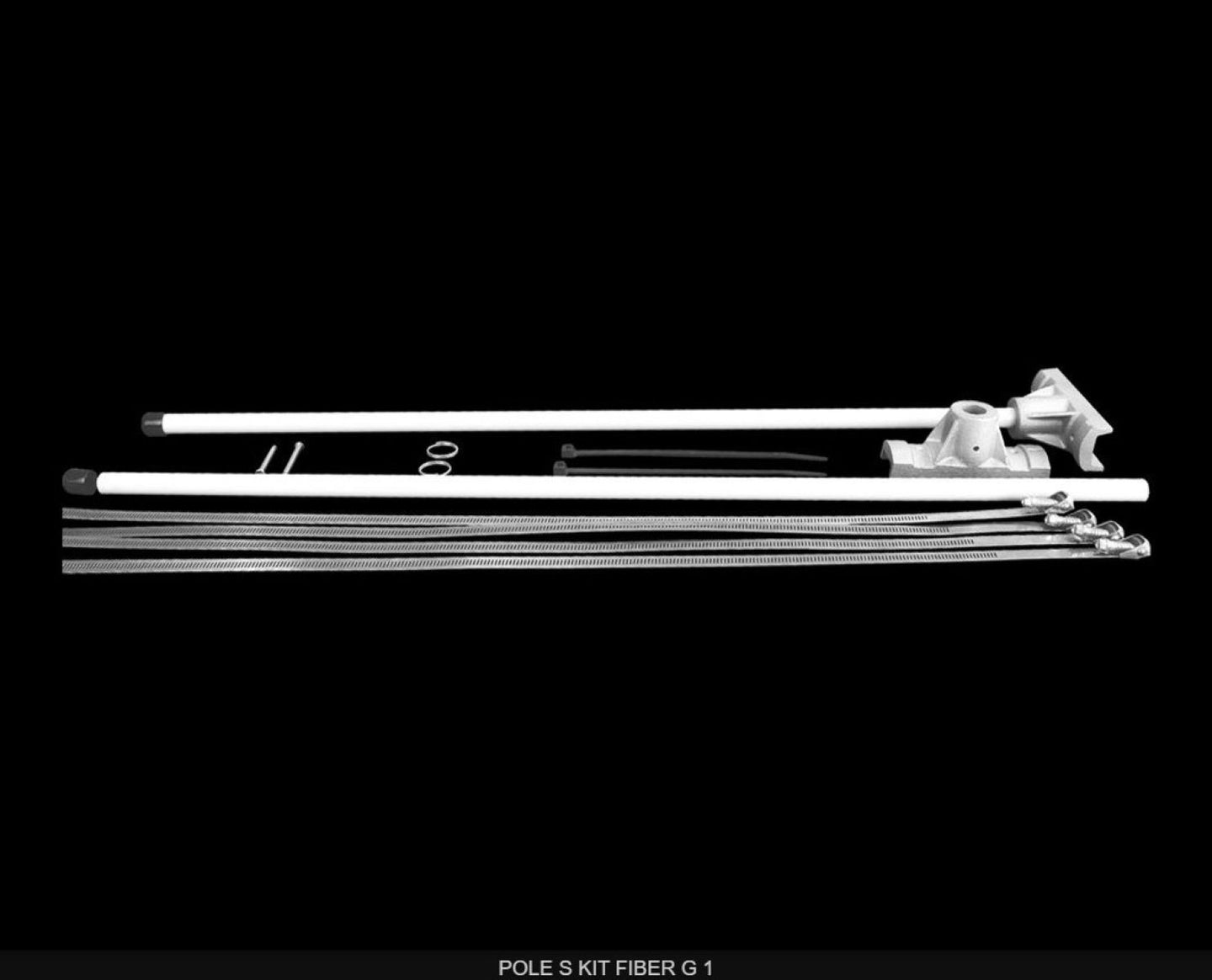 Set of metal poles and brackets on a black background