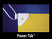 Yellow Power Tab with a chain on a blue background