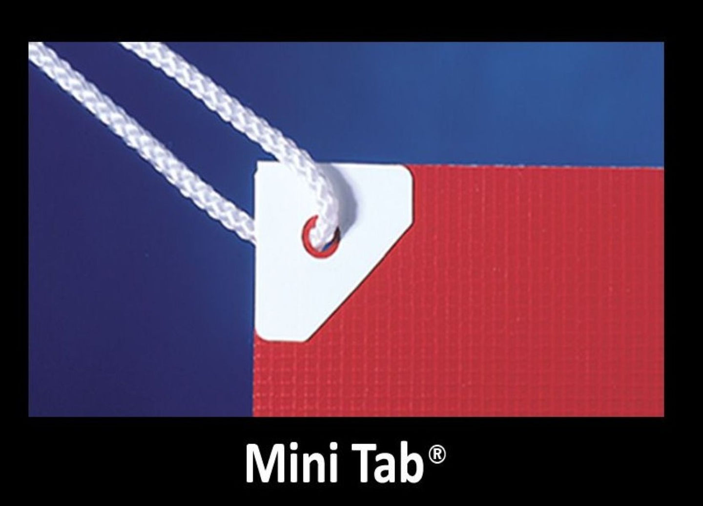 Red and blue mat with a white rope and 'Mini Tab' logo on a blue background