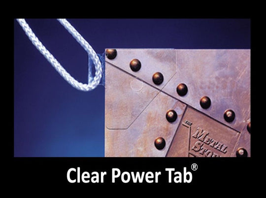 Clear power tab on a metal surface with 'The Metal Shop' branding.