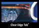 Clear Edge Tab product with textured surface and white cord on blue background