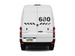 White van with black text and graphics on a white background