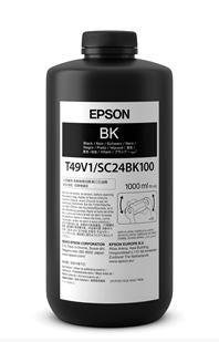 Epson black ink bottle with label on a white background