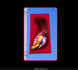 Blue rectangular product packaging with a red label featuring a sneaker design on a black background.